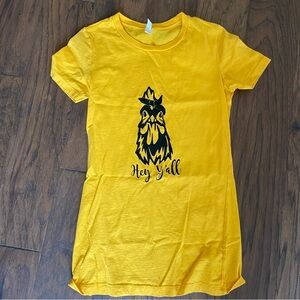 Yellow Graphic Tee with Chicken Design